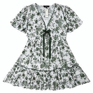 Trixxi White Mini Dress with Green Floral Print